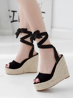 Sandales compensées pour les femmes Incroyables en cuir Synthétique Bout carré Carré Respirant Cheville Cross Strap Sandales compensées
