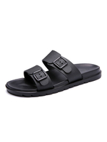 Sandales dété pantoufle pour hommes Slip-On PU cuir semelle fendue pantoufle noire