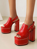Sandales dété pour femmes à talons épais en cuir verni léger sandales à talons rouges à bride arrière