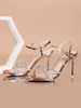 Sandales dété pour femmes Peep Toe Talon aiguille Cuir verni Blond Bride à la cheville Talons