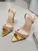 Sandales dété pour femmes talon aiguille bout pointu cuir verni abricot talons à bride arrière