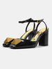 Sandales dété pour femmes talon épais bout carré cuir verni noir bride à la cheville talons