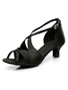 Sandales de Dance Latine Noir en Croix Bout Ouvert 2021 Sandales de Danse Salsa en Satin Chaussures de Bal pour Femmes