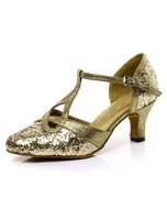 Sandales de Danse Latine 2021 Brillant Bout Pointu Type T Chaussures de Bal Or 1920s Chaussures Flapper