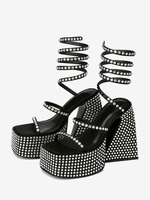 Sandales de fête à talons hauts plateforme avec strass sandales à bretelles et talons épais