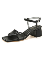 Sandales de gladiateur en cuir Synthétique noir à bout ouvert avec boucle à talon épais pour femmes