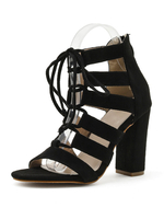 Sandales de gladiateur noir pour femmes Micro en daim supérieure en daim Tobe rond talon chunky talon sandales d\