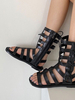 Sandales de gladiateur noires en cuir PU bout rond Sandales de gladiateur en cuir PU