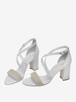 Sandales de mariée en cuir PU blanc chaussures de mariage élégantes à bout ouvert avec strass