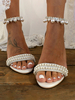 Sandales De Mariée En Cuir PU Blanc Chic Sandales De Mariage Perles À Bout Ouvert