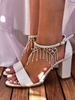 Sandales de mariée en cuir PU blanc sandales de mariage strass bout ouvert chic