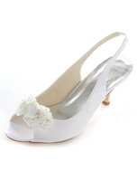 Sandales de mariée en satin avec fleur à talons aigus et talons décolletés