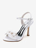 Sandales De Mariée En Satin Blanc Bout Ouvert Fleur Chaussures De Mariage
