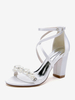 Sandales De Mariée En Satin Blanc Chic Bout Ouvert Perle Femme