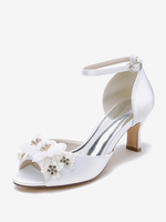 Sandales de mariée en satin blanc chic bout ouvert strass chaussures de mariage