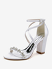 Sandales de mariée en satin blanc sexy à bout ouvert avec strass