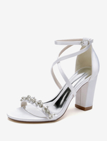 Sandales de mariée en satin blanc sexy à bout ouvert avec strass