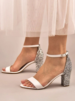 Sandales de mariée Tissu à paillettes blanches Sandales de mariage à paillettes simples à bout ouvert