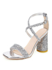 Sandales de soirée femme argent en PU pailletes boucle réglable