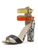 Sandales de talon pour femmes Python Chunky Heel Round Toe Cuir PU Sandales d\