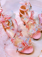 Sandales douces lolita papillon rose chaussures dété lolita talon chunky Déguisements Halloween