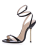 Sandales en vogue sexy à talons aigus et bout ouvert en Synthétique verni noir avec ruban aux chevilles