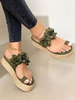 Sandales Espadrilles Femme Plateforme Slides Green Toe Loop Flowers