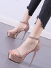 Sandales femme à talon haut or pailletes plateforme boucle réglable