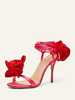 Sandales femme à talons chaussures de soirée à talons hauts en satin avec détails de fleurs à lacets