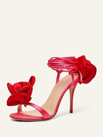 Sandales femme à talons chaussures de soirée à talons hauts en satin avec détails de fleurs à lacets