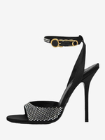 Sandales femme à talons hauts noires bout ouvert strass bride à la cheville chaussures de soirée de bal