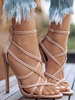 Sandales femme abricot en PU talon haut à zip