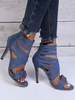 Sandales femme bleu à zip talon haut