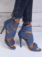 Sandales femme bleu à zip talon haut