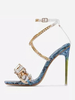 Sandales femme bleu en PU talon haut boucle réglable
