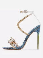 Sandales femme bleu en PU talon haut boucle réglable