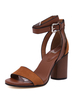 Sandales femme brun café en PU talon carré boucle métal réglable
