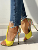 Sandales femme jaune en PU talon haut bout ouvert