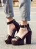 Sandales femme noir plateforme talon carré boucle métal réglable
