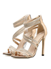 Sandales femme or en micro daim à zip talon haut