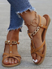 Sandales femme plates marron en PU décorées de chaînes métal