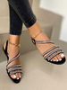 Sandales femme plates noires strass à lacets