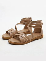 Sandales femme plates sandales confortables couleur abricot en cuir PU