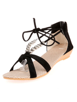 Sandales Femme pour femme en suède noir été casual avec perles unicolore Talon plat"idien sandales talon plat (