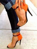 Sandales Femme pour femme en suède orange été mode color-block à talons aigus street style sandales 11cm