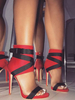 Sandales femme rouge en PU ruban aux chevilles