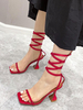 Sandales femme rouge en PU talon carré