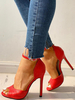 Sandales femme rouge en PU verni talon haut boucle réglable