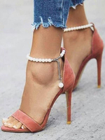 Sandales femme saumon Rose chaîne de perles talon haut