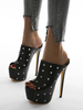 sandales femme sexy plateforme en cuir Synthétique noir à bout ouvert